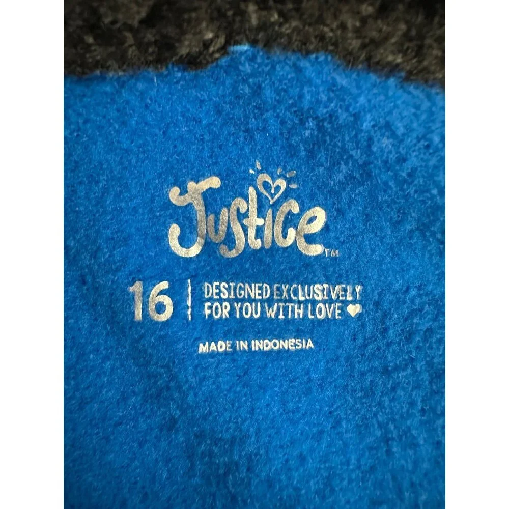 Justice Girls Blue Faux Fur Lined Hoodie With Love Hope Justice Dream Graphic Si